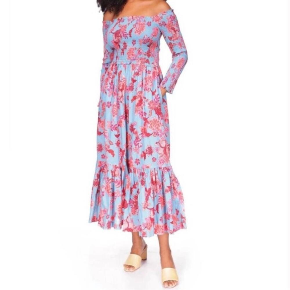 Cara Cara Skylar Floral Smocked Off The Shoulder Midi Dress - Picture 2 of 8